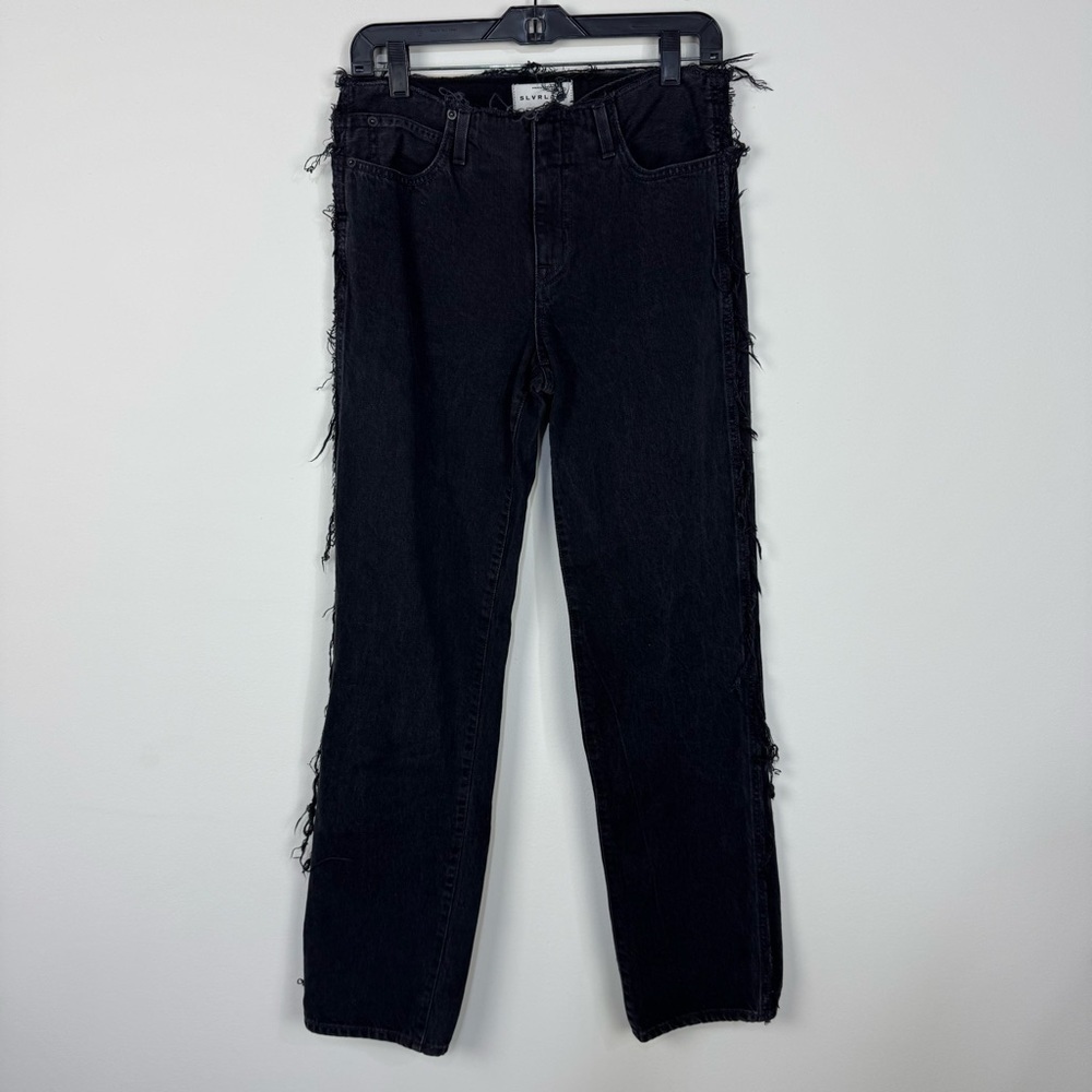 SLVRLAKE Sophie Long Black Denim Frey Fray Detail Denim Jeans Casual Boho